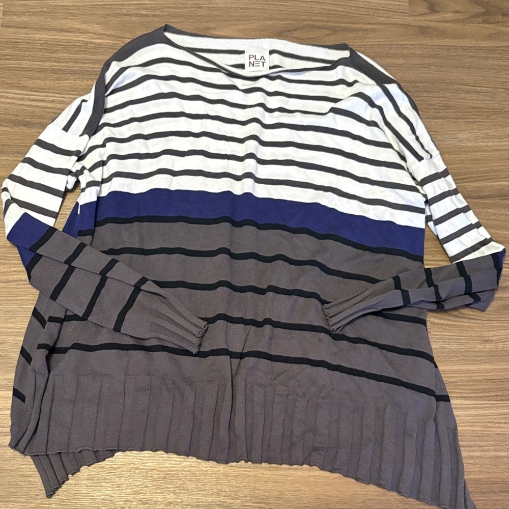 PLANET Women's Striped Top - Black, Blue, Gray